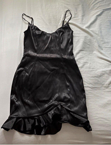 Black satin mini - black, dress