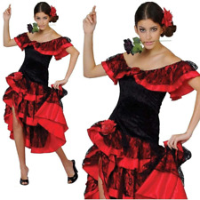 Rumba Spanish Senorita Ladies Fancy Dress Costume Adults Flamenco Dancer