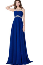 New ****  Sexy Backless Beaded Chiffon Long Evening Gown 2020 Prom Dress Navy