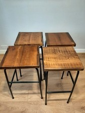 Industrial Lab Style Wooden Bar Stools Set of 4 Breakfast Cafe Restaurant Seats