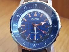 Mens Brown Nubuck Leather August Steiner Blue Printed Globe 24hr Marker Watch