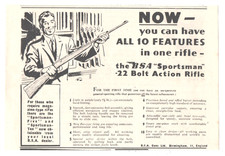 BSA of BIRMINGHAM  .22 SPORTSMAN RIFLE  :  Original Vintage 1951 Advert
