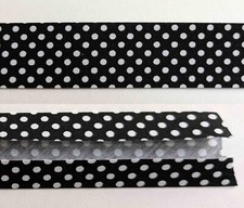 22 Metres APPROX Bias Binding, 2.5cm wide, 12mm flap, Black White dot trim edge