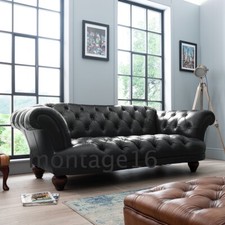 Bespoke Judge Oskar Button Back  Button Seat Black Leather Chesterfield Sofa