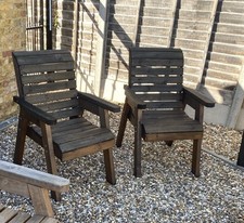Set of 2 Luxury Outdoor Wooden Garden Slatted Chairs
