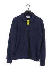 YMC Men's Jumper S Blue 100% Cotton Collared Pullover