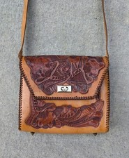 Vintage small tan brown tooled