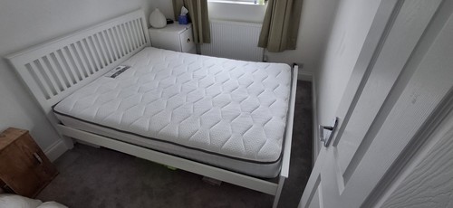 King size white wooden bed - wooden,