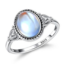 Florideco Sterling Silver Moonstone Mood Ring - Vintage Handmade Victorian Ov...