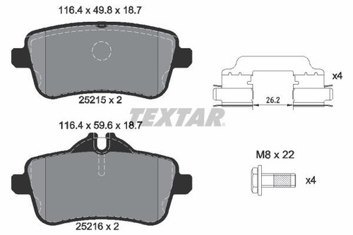 Textar 2521501 rear brake pad - 2521501,