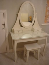 Ikea cream finish glass topped dressing table with matching mirror & stool 