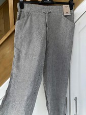 TU Size 12 Cropped Trousers Elasticated Waist Wide Leg Loose Fit Stripe Linen Mx