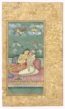 Mughal Miniature Painting Of Emperor Akbar & Jodha Bai Love Scene 6x10 Inches