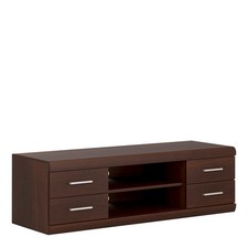 Wide TV Cabinet with 4 Drawers & Storage - Dark Mahogany Finish