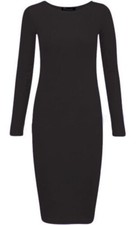 Womens Long Sleeve Plain Midi Dress Ladies Stretch Bodycon Jersey UK 8-26