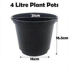 4 Litre Black Plant Pots Plastic Round Flower Pot L LT High Quality Moulded