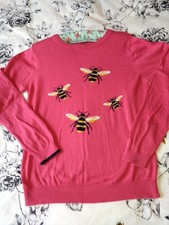 Joules Ladies Jumper Cerise Pink Size 10 Bee Design Good Condition Long Sleeve