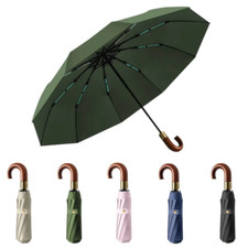 Wooden Curved Handle Umbrella Folding Automatic 20 spokes wind resistant Cedar®