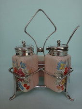 Vintage 1940s Cruet Set with Stand.  Lancaster Sandland