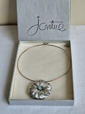 Boxed JONTUE Revlon Solid Perfume Compact Flower Pendant Chocker Necklace Vtg 