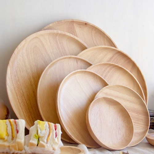 Round wooden plate serving - plate,