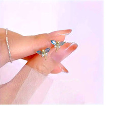 SMALL CZ BLUE DRAGONFLY STUD EARRINGS