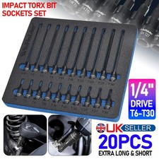 20Peices Extra Long & Short Impact Torx Bit Sockets Set 1/4" Dr T6-T30 WinHolder