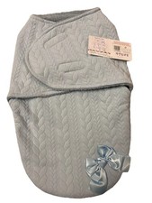 Baby Boys / Blue Cable Swaddle Wrap W/Bow Baby Pram Nest + Sherpa Lining