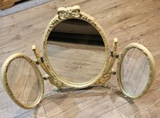 Vintage Chelsea Triple Dressing Table Mirror Yellow French Style Shabby Chic 