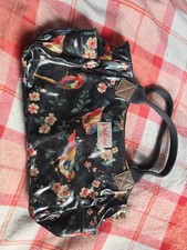 Large Cath Kidston Oilcloth Bag Shopper Tote Handbag Black Red Birds