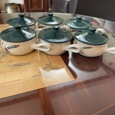 6 DENBY SOUP BOWLSSMALL TUREENS & LIDS GREENWHEAT PATTERN.  EXCELLENT CONDITION