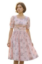 Vintage Laura Ashley Dress Size 8 Cottage Core Pink Floral Square Neck Pockets