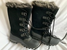 Kamik Lace Up Black Suede and Grey Rubber Upper Calf Length Boots Size 5/37-38