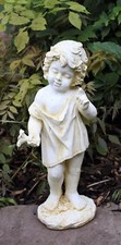 Large Cherub Garden Ornament Figure aged antique white finish little boy DS5446