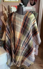 Yorkshire Blankets Poncho Cape Wrap Shawl Browns Check Multicoloured One Size
