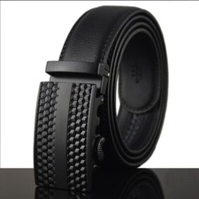 Leisure Men's Leather Belt Automatic Buckle Belt Ratchet Strap Black Gift jeans