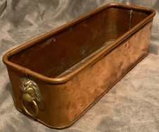 Large Vintage Copper & Brass Pot Planter With Lion Handles Houseplant 