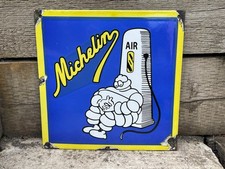 Vintage Michelin Air Pump Enamel Advertising Sign Mancave Raised Lettering