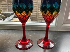 Harlequin Red Stemmed Wine Glasses x 2