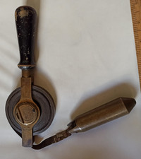 Vintage 50ft Chesterman Brass & metal Depth Measuring Tape & weight - Tool