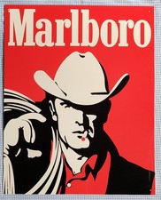 1980's Marlboro Man Screen Printed Aluminium Advertising Sign Vintage Iconic