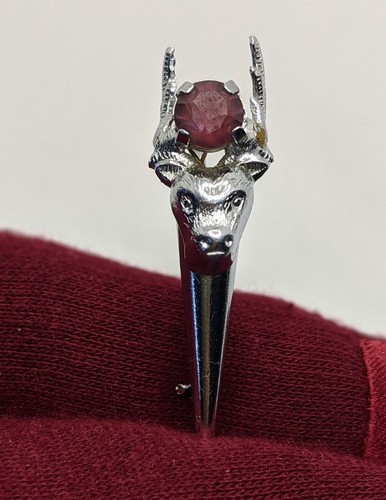 Silver plated stag - silver, brooch