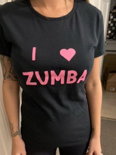 zumba t-shirt.   Black, pink or white.  Assorted colour writing