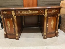 French Empire Style Large Inlaid Kingswood Desk With Brass Decoration