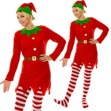 Adults Elf Costume Ladies Christmas Fancy Dress Womens Xmas Outfit santa helper