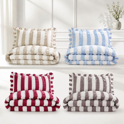 Seersucker frill stripe duvet - seersucker,