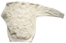 Vintage 80s Cream Jumper Textured Patterned Hand Knit Retro Indie Boho 10