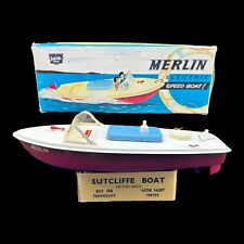 ORIGINAL VINTAGE ALL METAL ELECTRIC SUTCLIFFE MODEL MERLIN SPEED BOAT BOXED