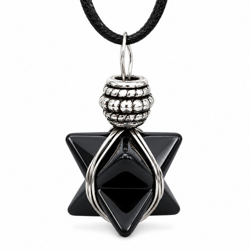 Obsidian merkaba pendant - obsidian,
