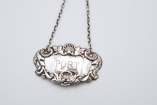 Vintage Sterling Silver Port Decanter Label Hallmarked London 1969